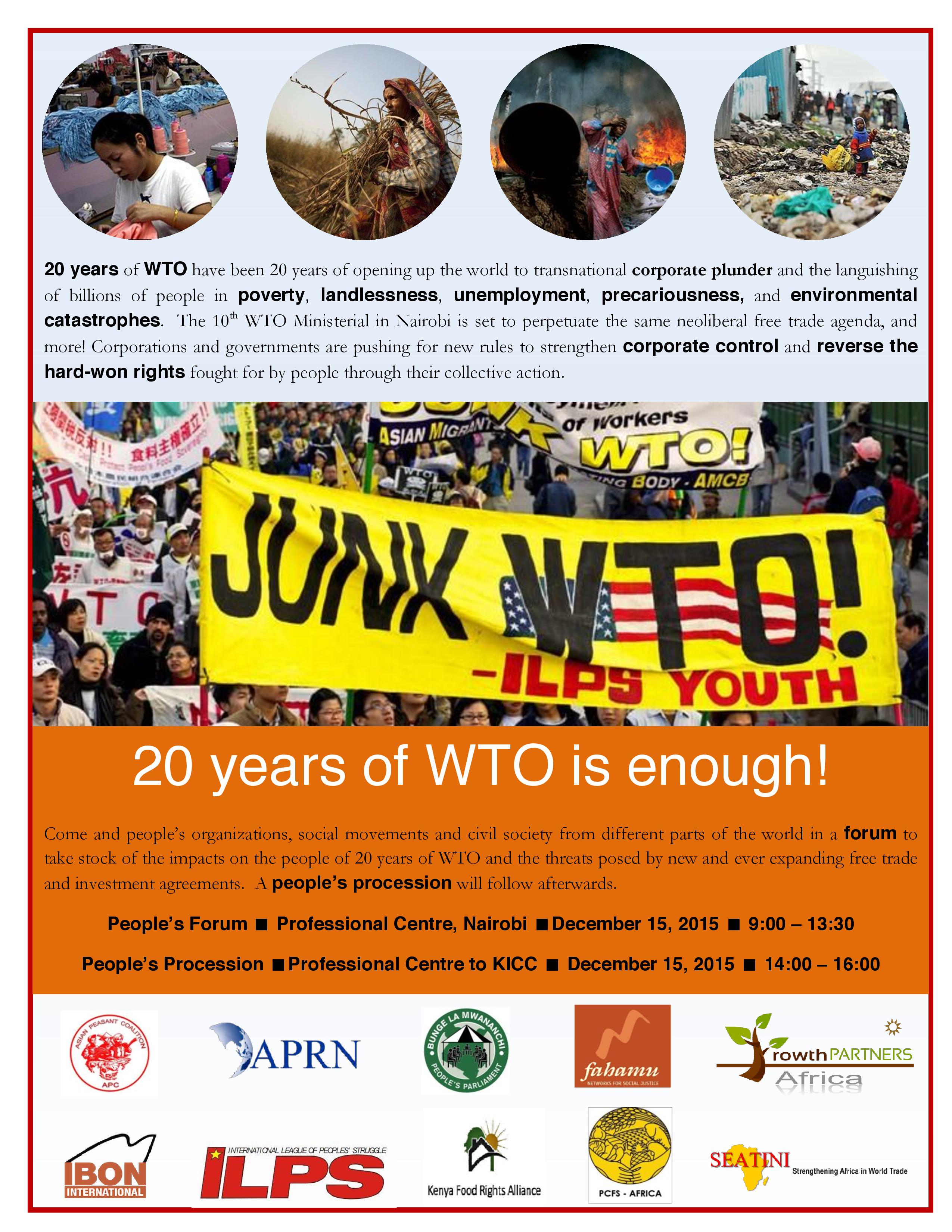 You are currently viewing People’s Forum: 20 Years of WTO is Enough!